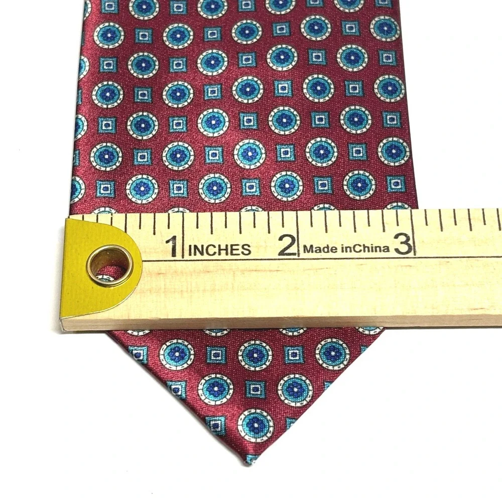 Etienne Aigner Tie Mens OS Burgundy Blue Geometric Medallion Vintage‎ Preppy